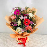 Peachy Garden Delight Bouquet - Peach & Pink Mixed Seasonal Flowers